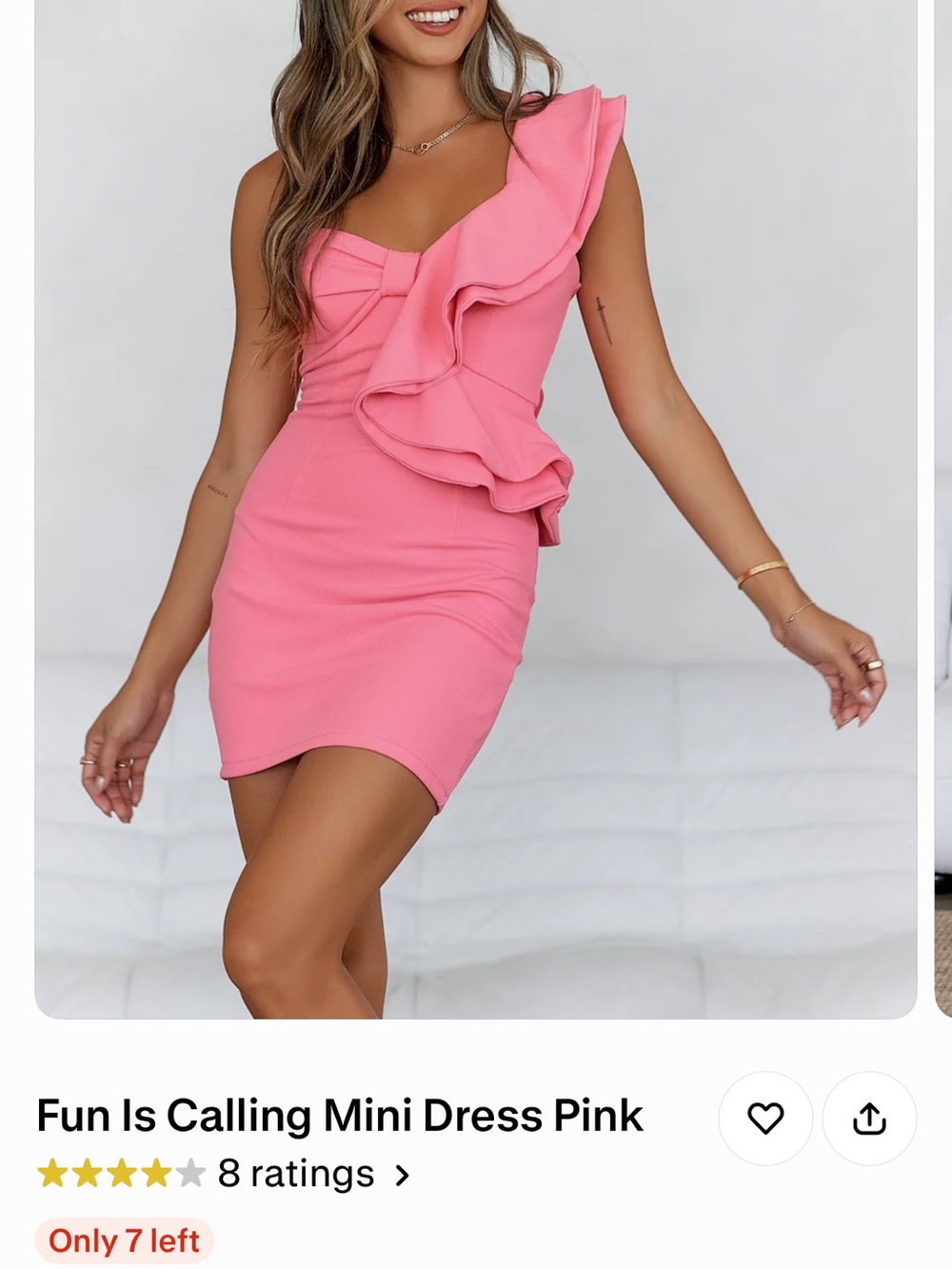 Hello Molly Pink Ruffle One-Shoulder Mini Dress
